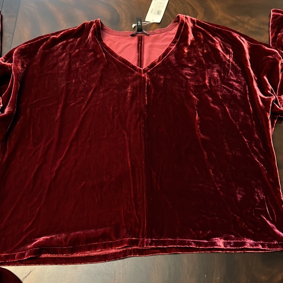 Eileen Fisher  Silk Velvet V-Neck Long Dolman Sleeve Boxy Top - Picture 5 of 9